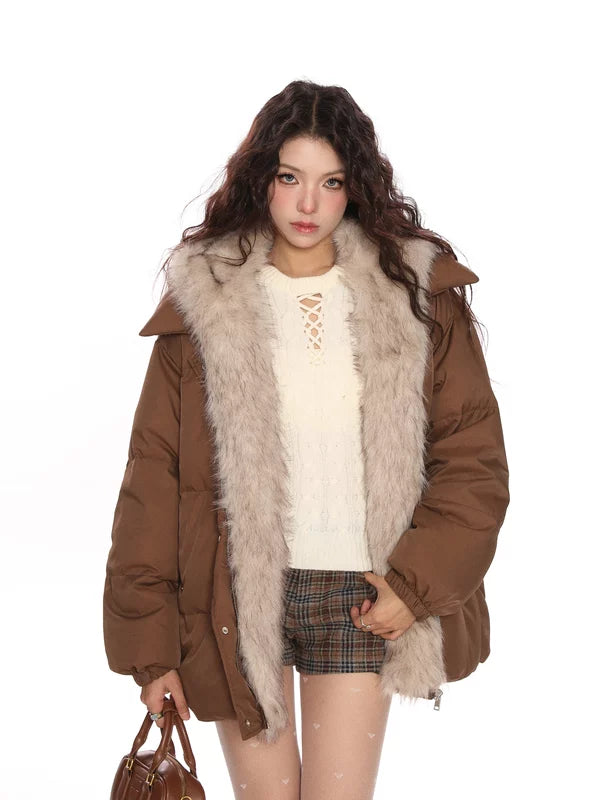 Chaqueta de plumas de invierno con capucha de piel desmontable 