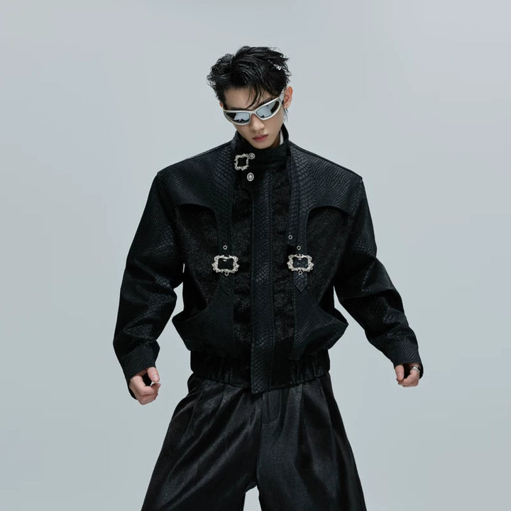 Crocodile Scale Leather Short Jacket