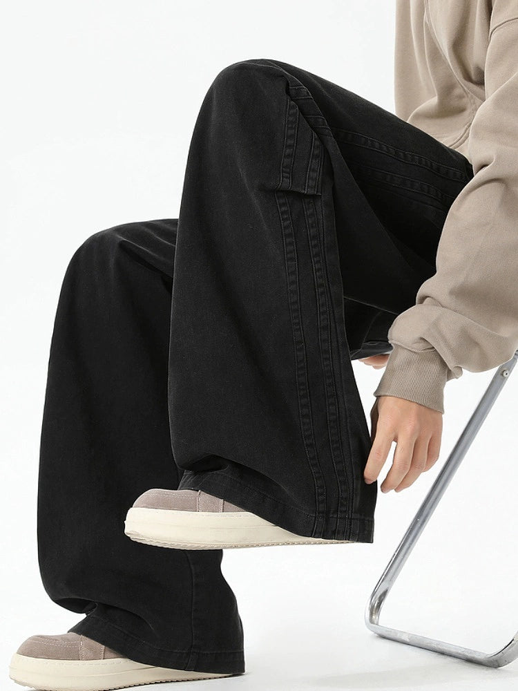Pleated Washed Wide-Leg Casual Pants