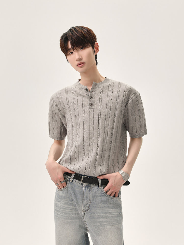 Knitted Twisted Short-Sleeve Pullover Top