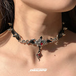 Spiked Rivet Ruby Snake Choker Necklace