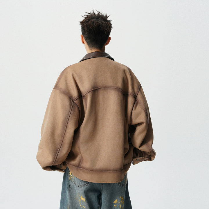 Retro Zamszowa Kurtka Robocza z Kołnierzem 