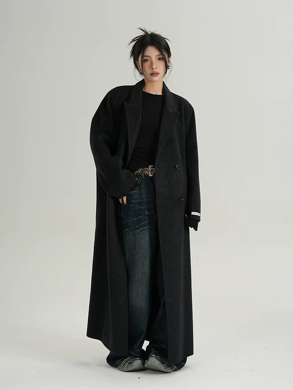 Extra Long Double-Breasted Wool Overcoat