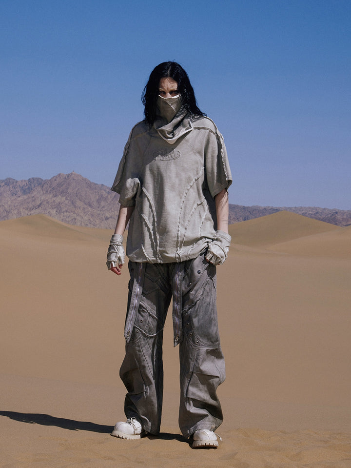 Pantalones de pierna ancha con cremallera dividida deconstruidos 