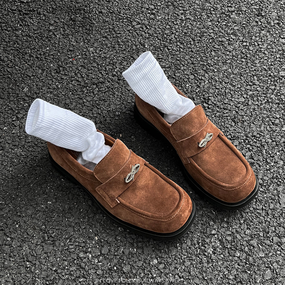 Suede Slip-On Square Toe Loafers