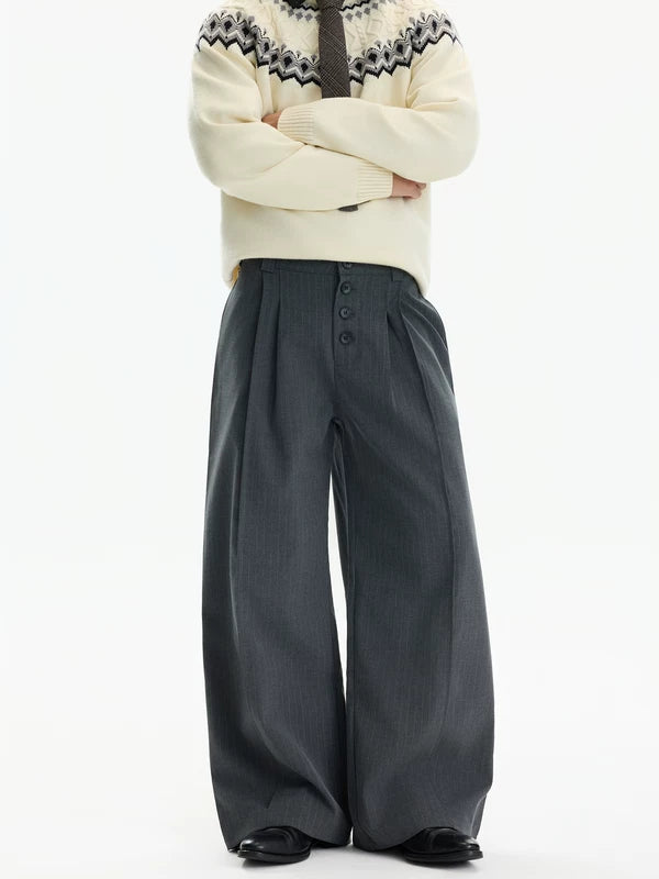 Plisserade vida ben A-linjeformade avslappnade byxor 