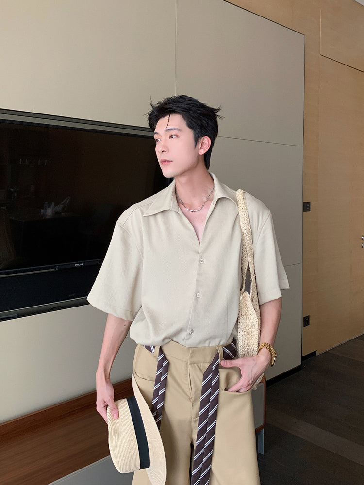 Short-Sleeve Casual Drape Shirt