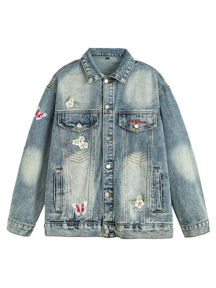 Floral Embroidery Denim Jacket