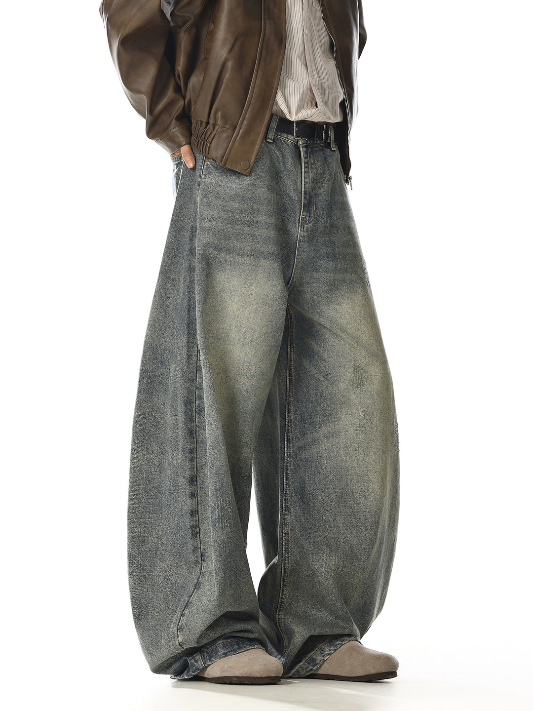 Jeans de pierna ancha desgastados retro 