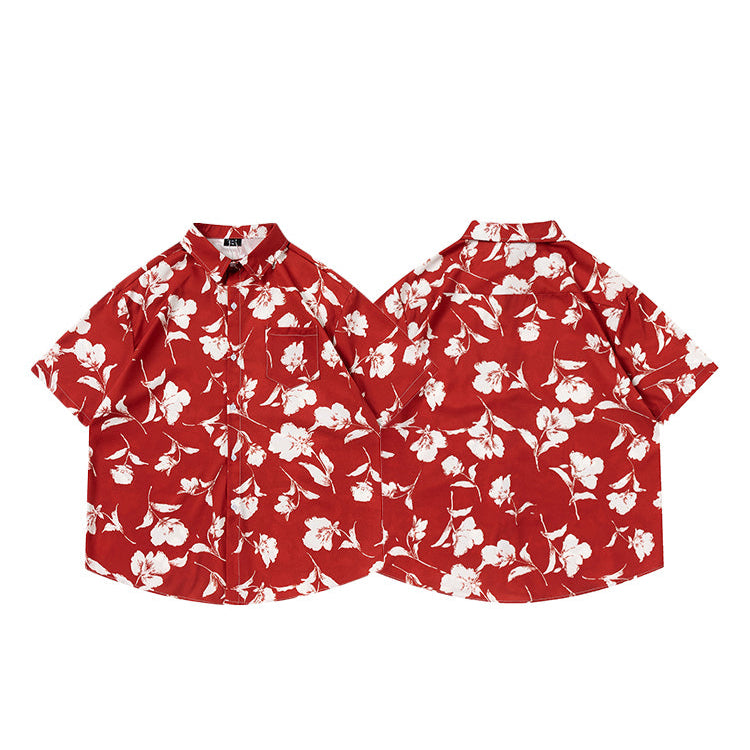 قميص كاجوال قصير الأكمام بنقشة زهور 