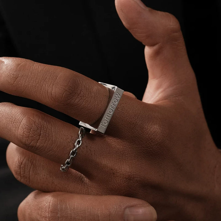 Titanová ocel geometrický čtvercový prsten 