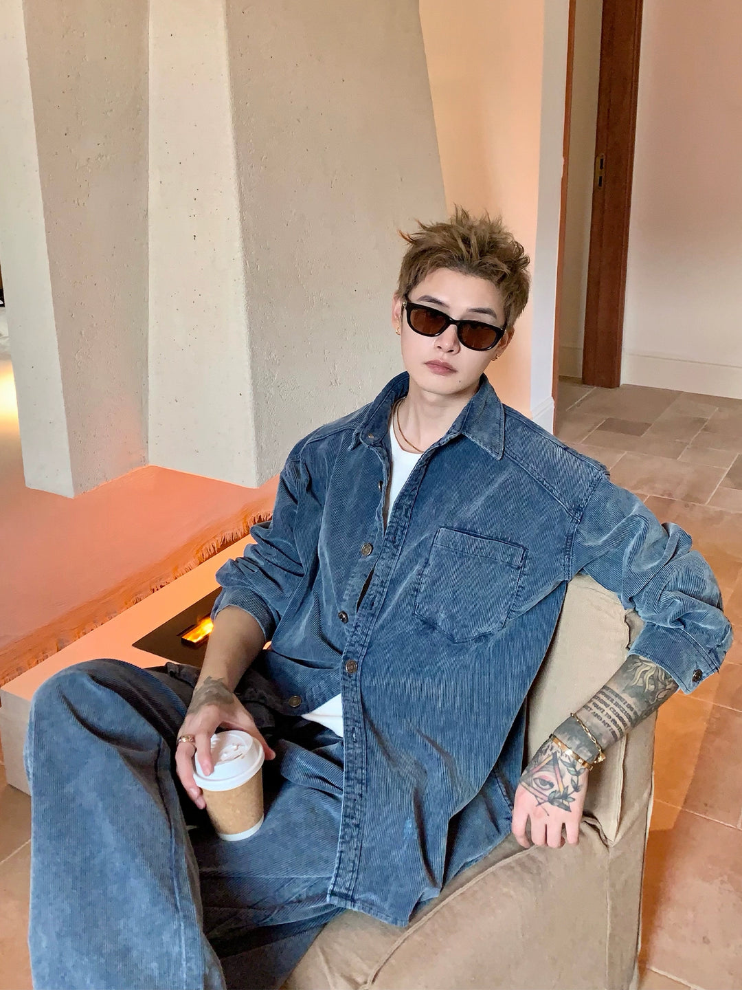 Washed Denim Jacket and Loose Pants