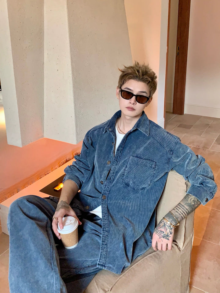Washed Denim Jacket and Loose Pants
