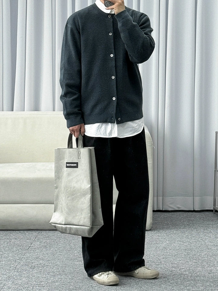 Button-front Crewneck Knitted Cardigan