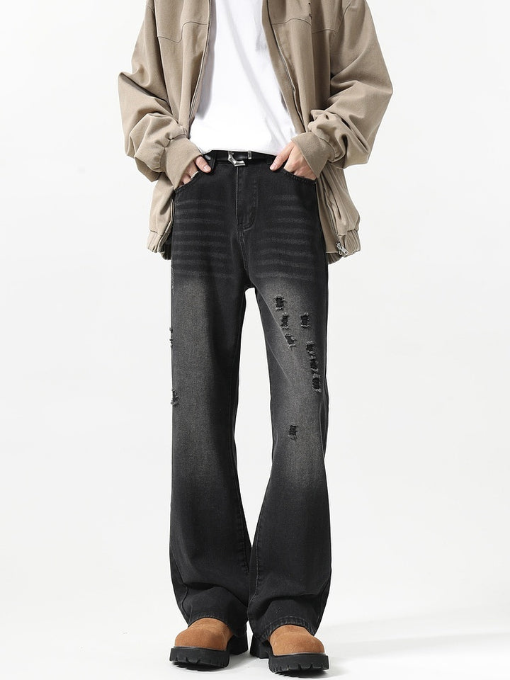 Distressed Loose Fit Flared Jeans