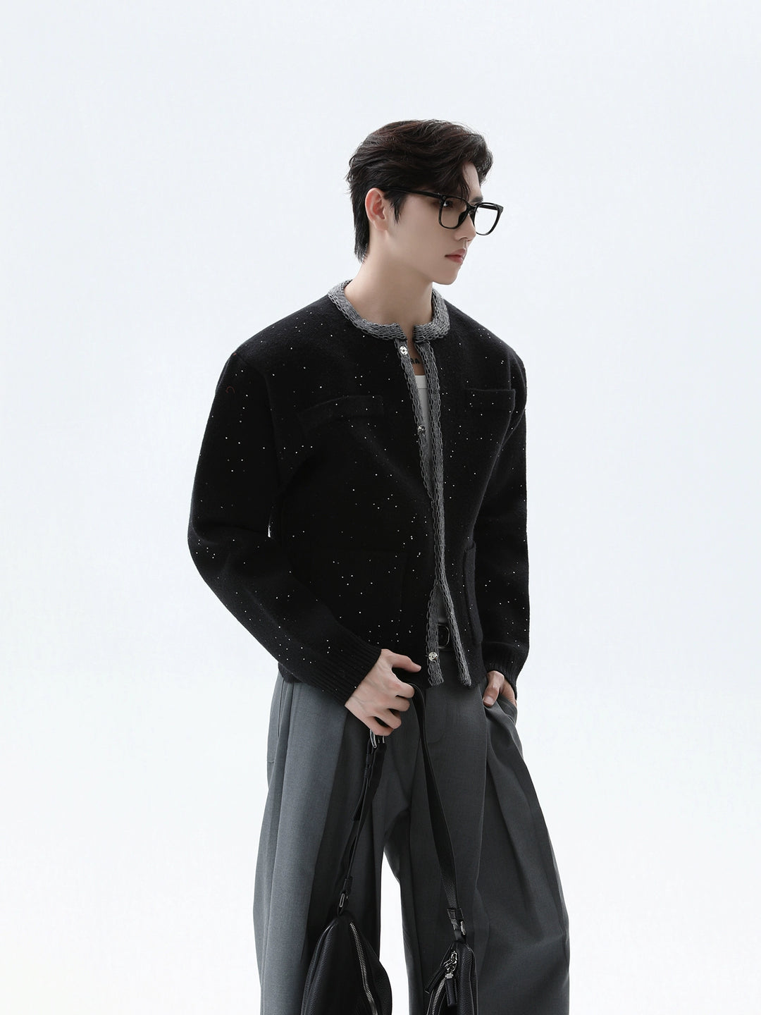 Single-Breasted Knitted Textured Jacket