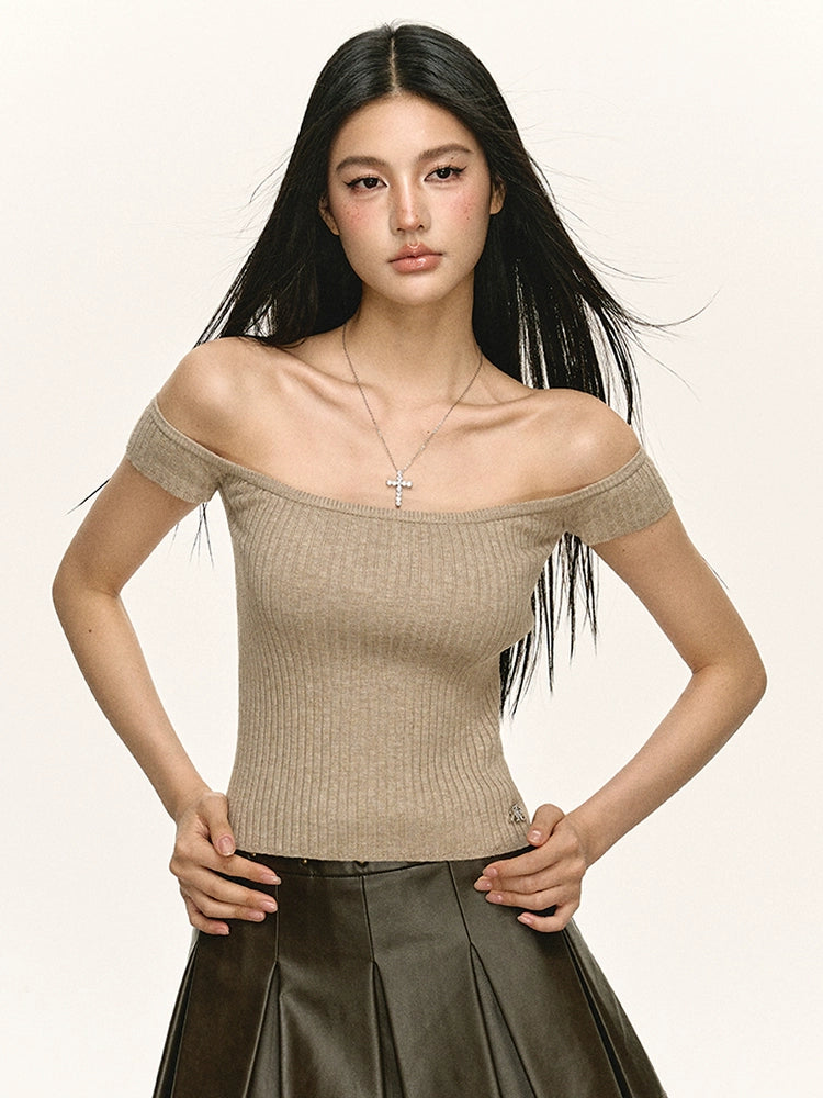 Slim Ribbed Off-Shoulder Knit Top