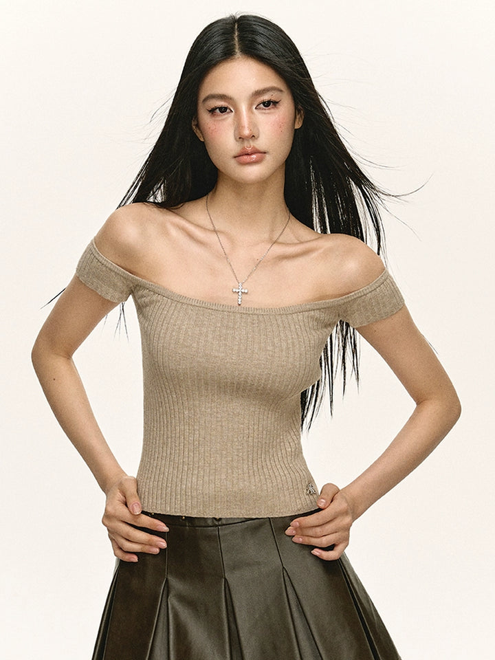 Slim Ribbed Off-Shoulder Knit Top