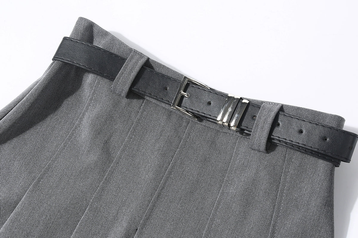 Pleated Midi Skirt with Belt