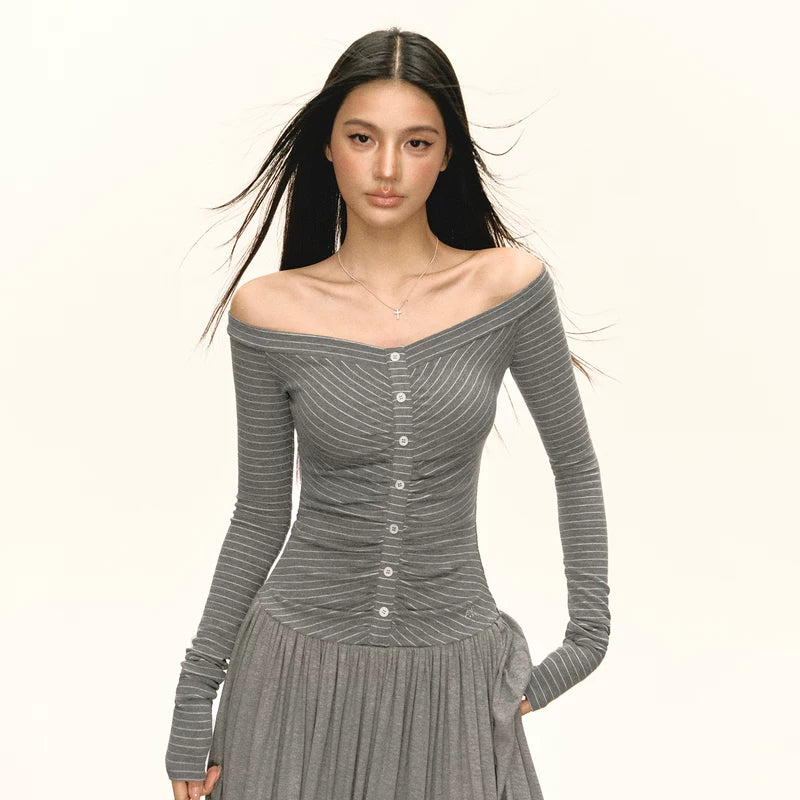 Off Shoulder Ribbed Slim Fit Top