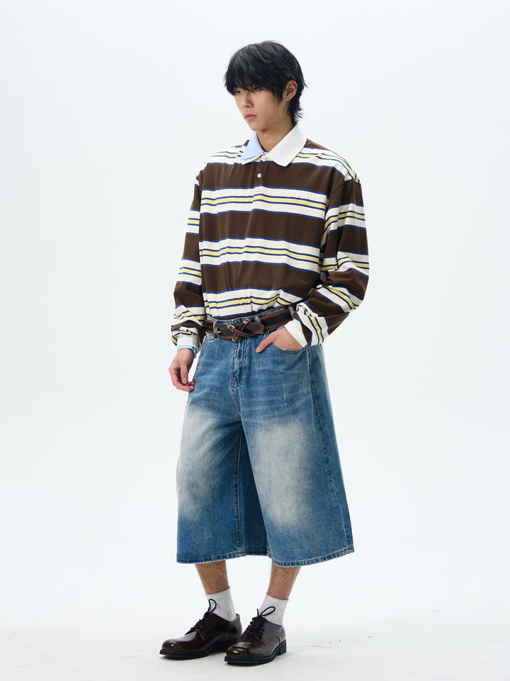 Blue Wide-Leg Cropped Jeans