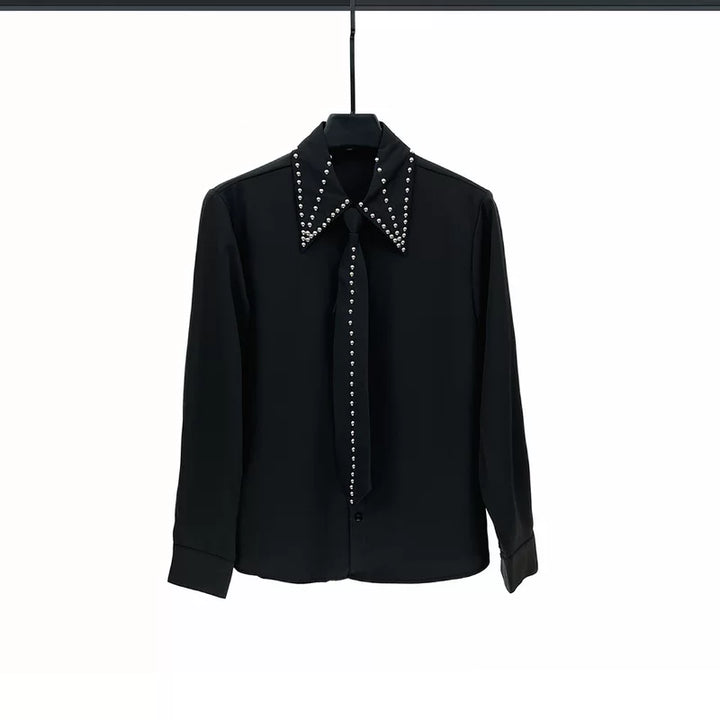 Studded Tie Accent Long Sleeve Shirt