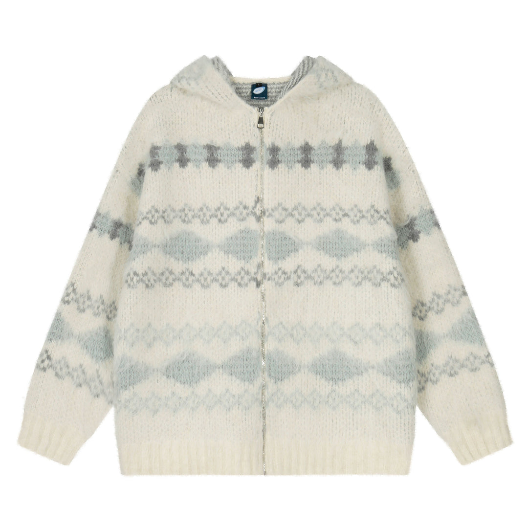 Fair Isle Hooded Knit Cardigan
