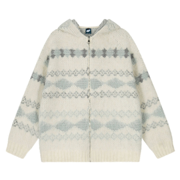 Fair Isle Hooded Knit Cardigan