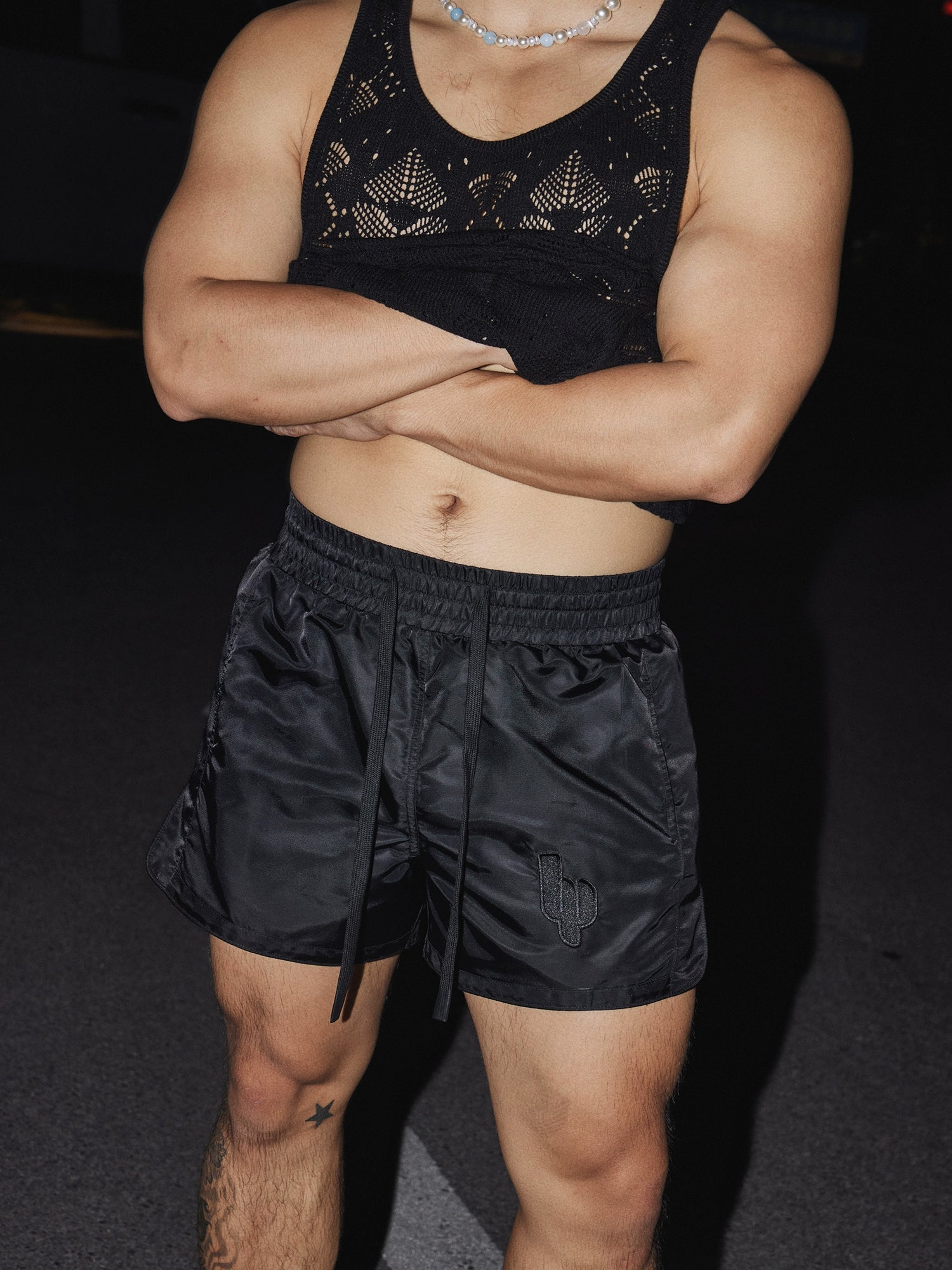 サテン光沢カジュアルスポーツルーズショーツ 