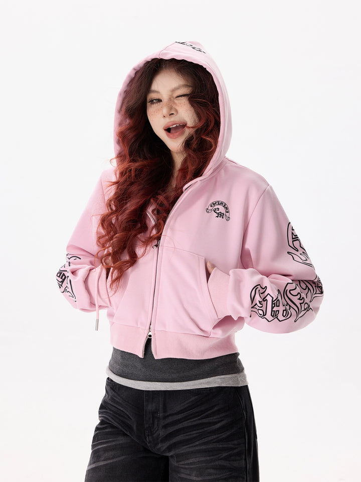 Sudadera recortada con capucha y estampado de letras retro 