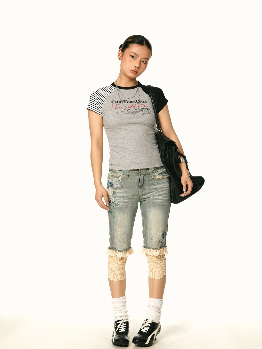 Retro Contrast Stitch Print T-shirt