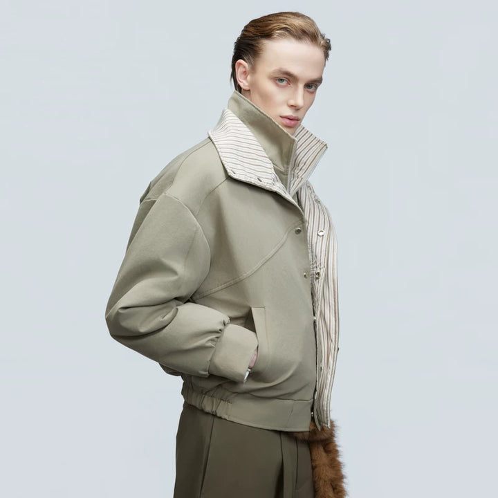 Striped Double Collar Cotton Jacket