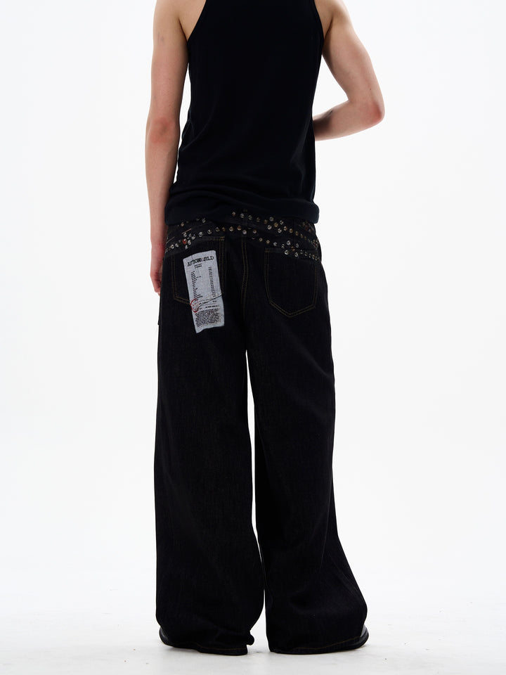 Pantalones de mezclilla de parches anchos retro 