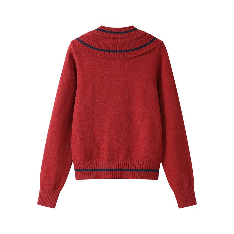 Cárdigan de punto trenzado con oso bordado estilo preppy 