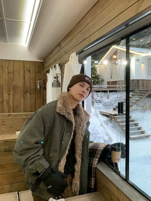 Veste en coton de travail doublée en fausse fourrure 