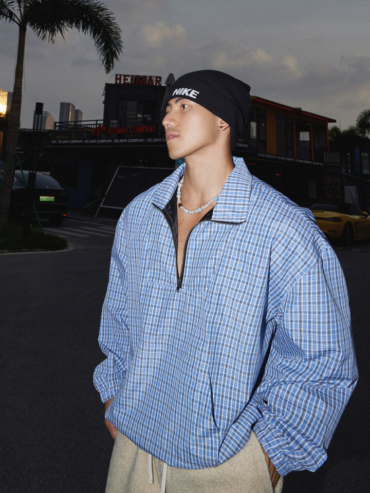 Sudadera con cremallera de cuadros retro 