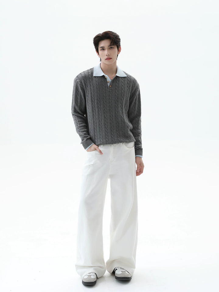 Zwei-Teiliges Set mit Kabelstrick-Polo-Pullover 