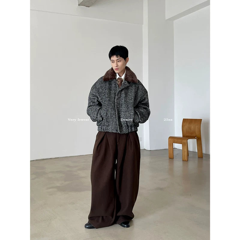 Fur Collar Quilted Wool Coat