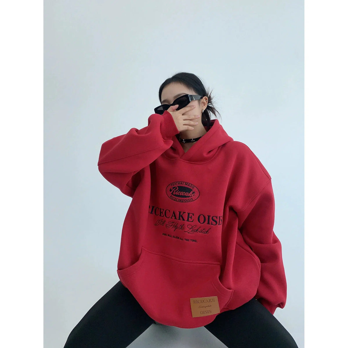 Embroidered Plush Hooded Sweatshirt