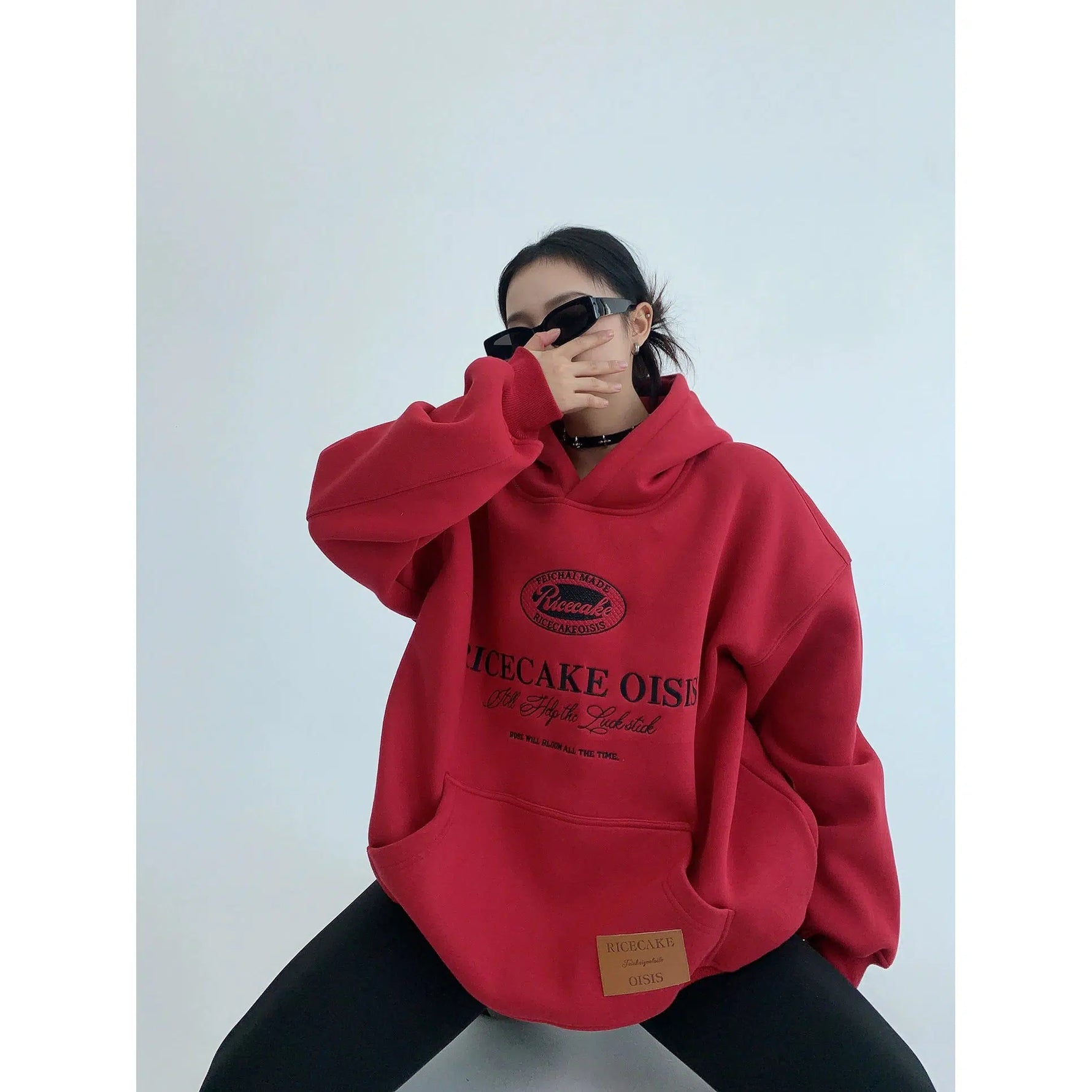 Embroidered Plush Hooded Sweatshirt