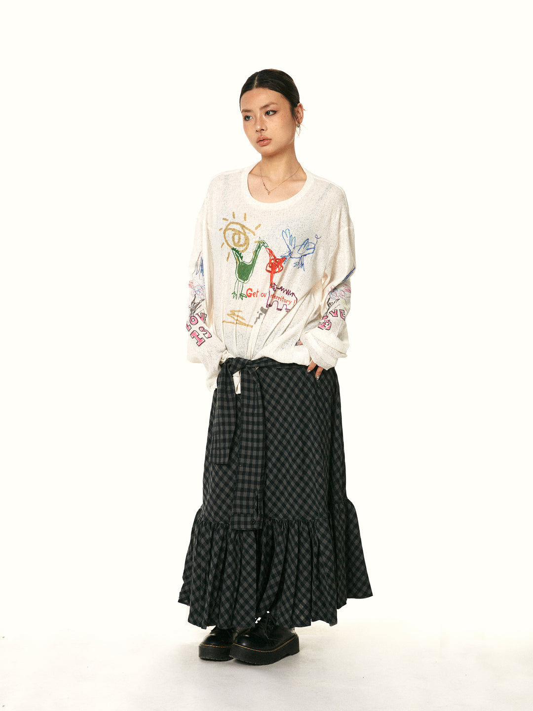 Graffiti Print Long-Sleeve Turtleneck Shirt