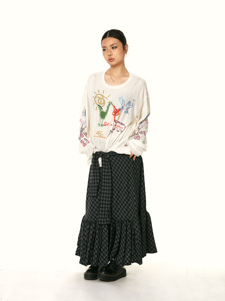 Graffiti Print Long-Sleeve Turtleneck Shirt