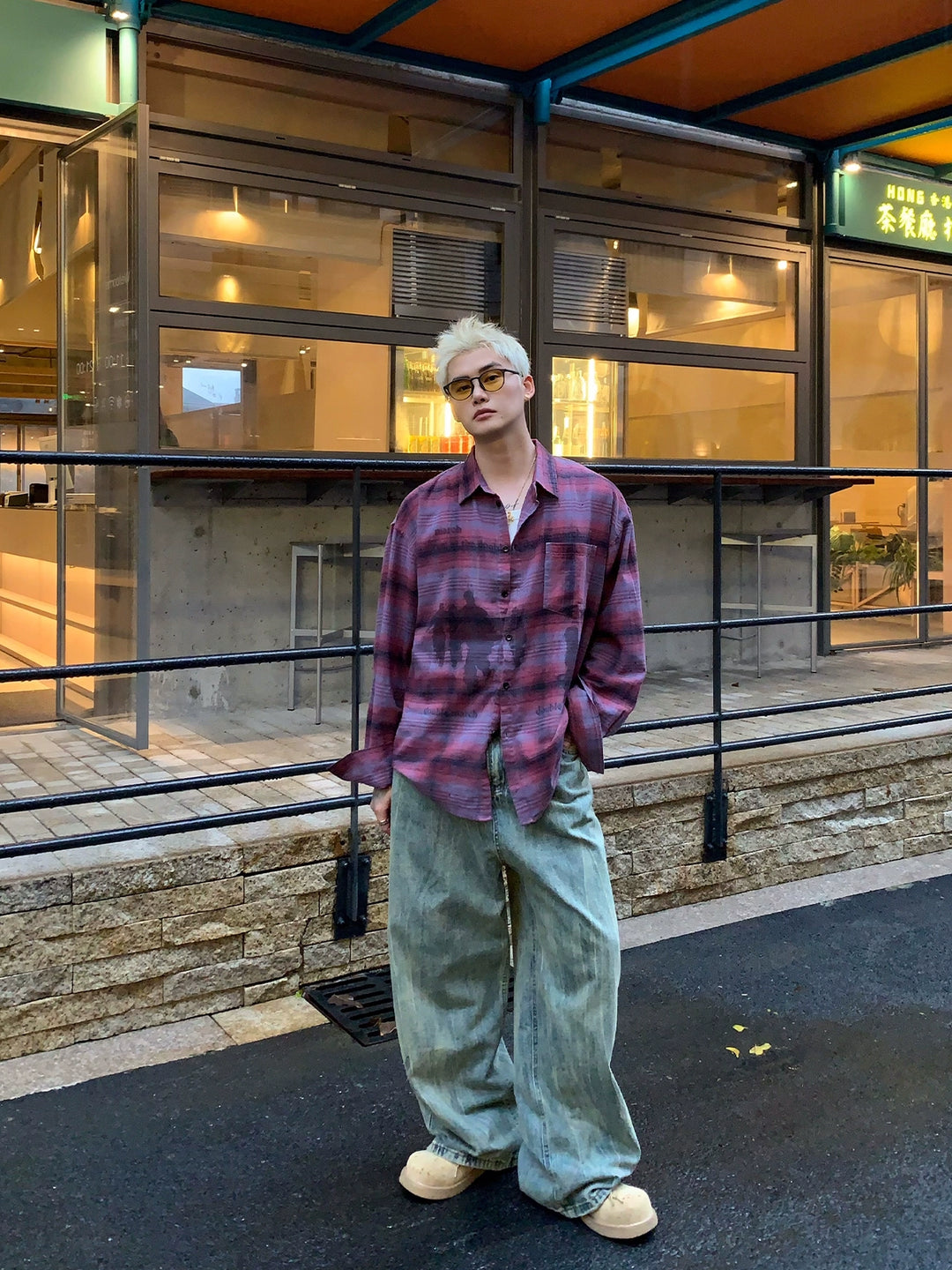 Chemise de rue à manches longues rétro en pur coton 