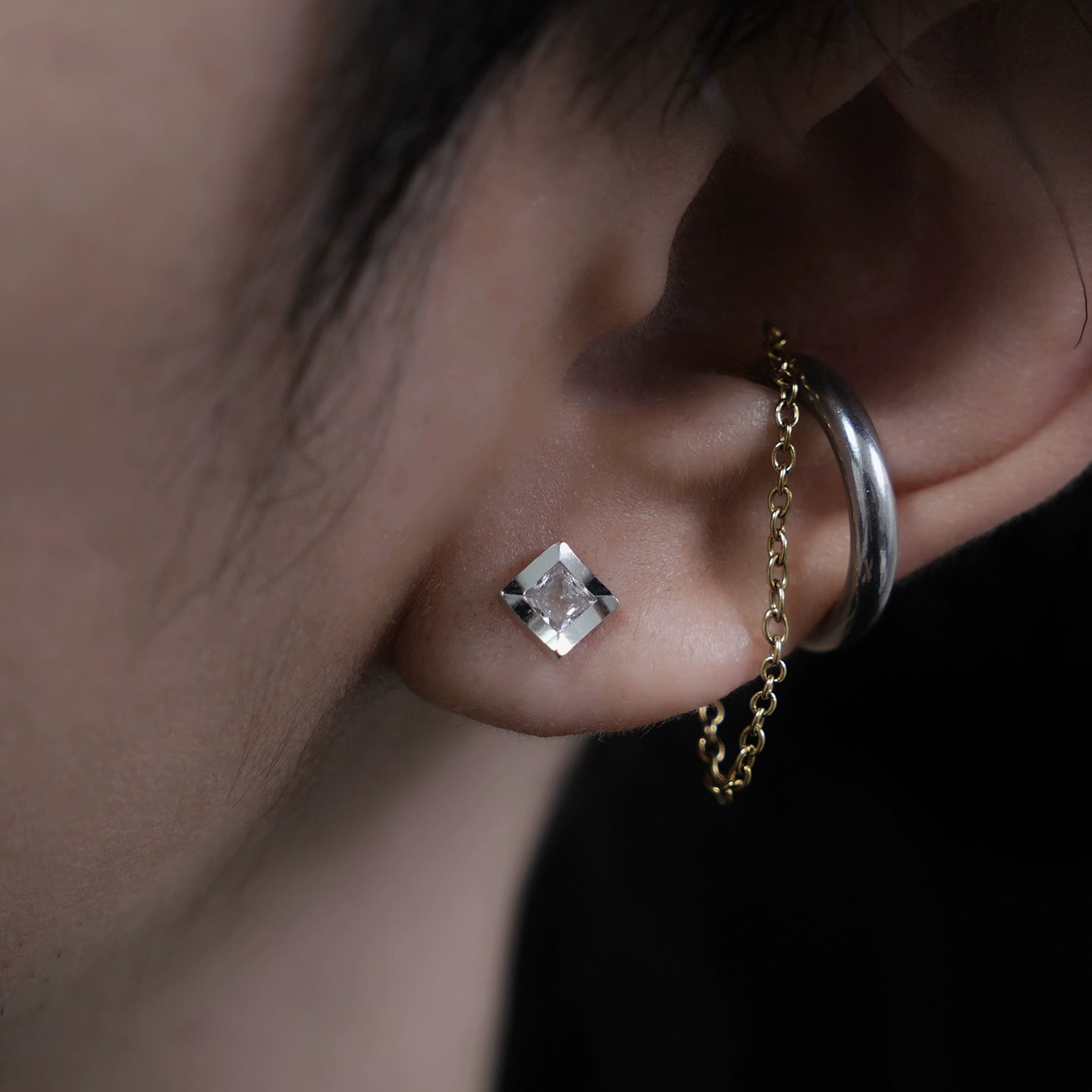 Zircon Metal Cube Stud Earrings