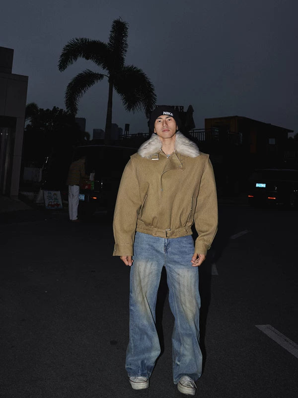 Fur Collar Cotton-Padded Work Jacket