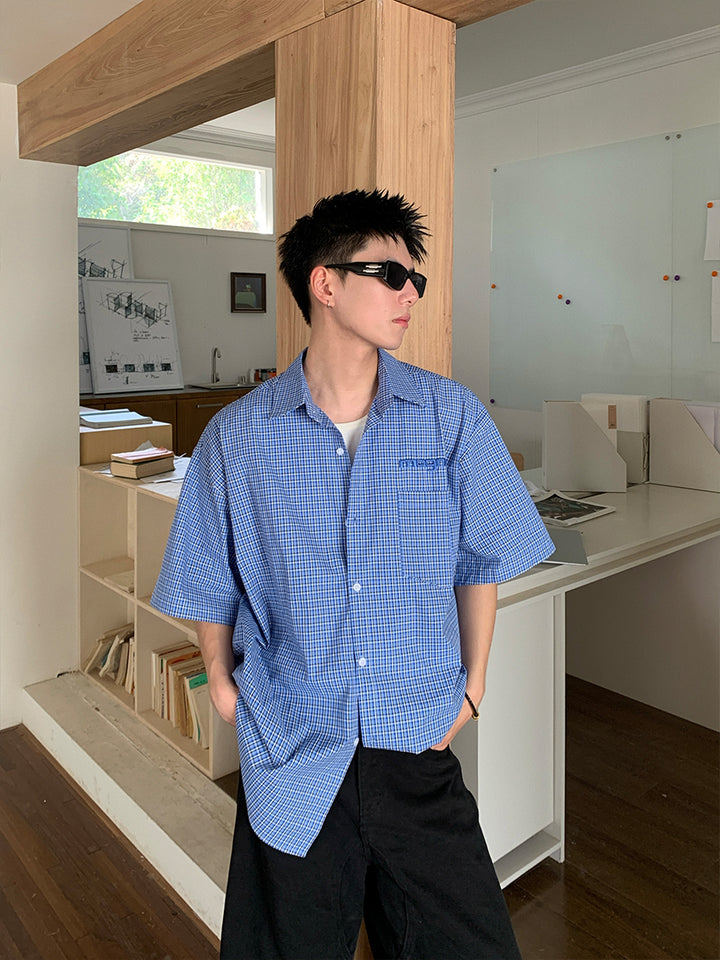 Blue Plaid Short-Sleeve Shirt