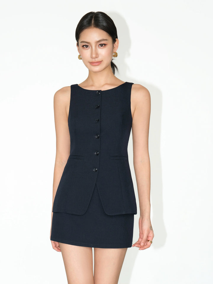 Sleeveless Suit Vest and Mini Skirt