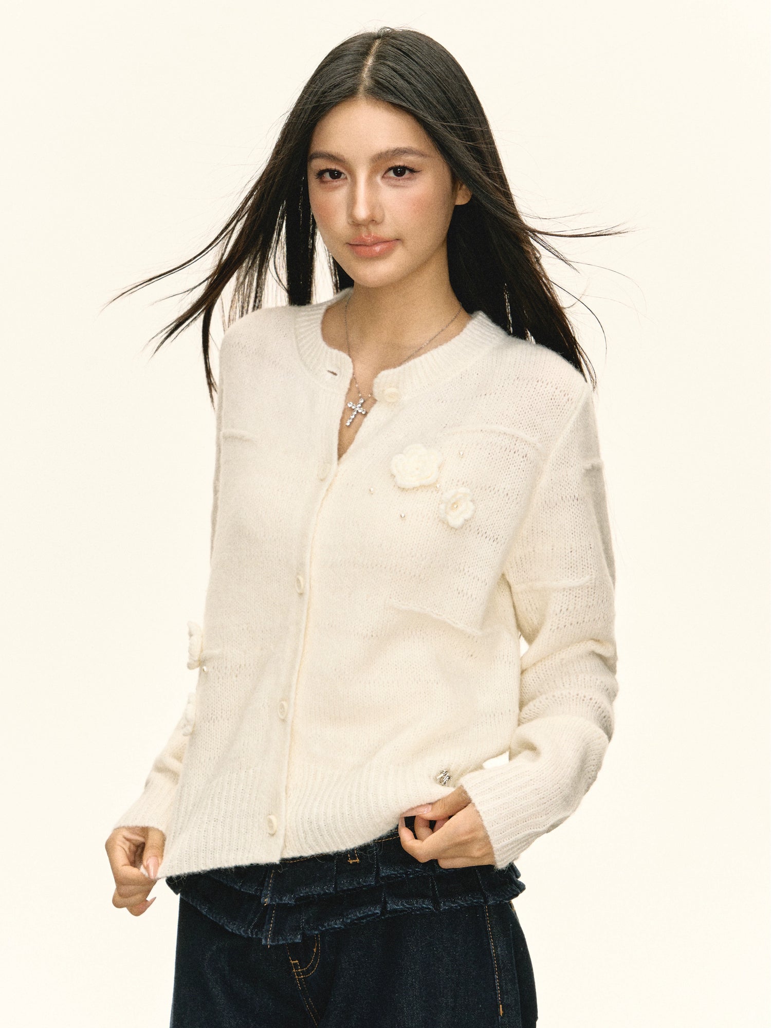 Floral Knit Cardigan Sweater