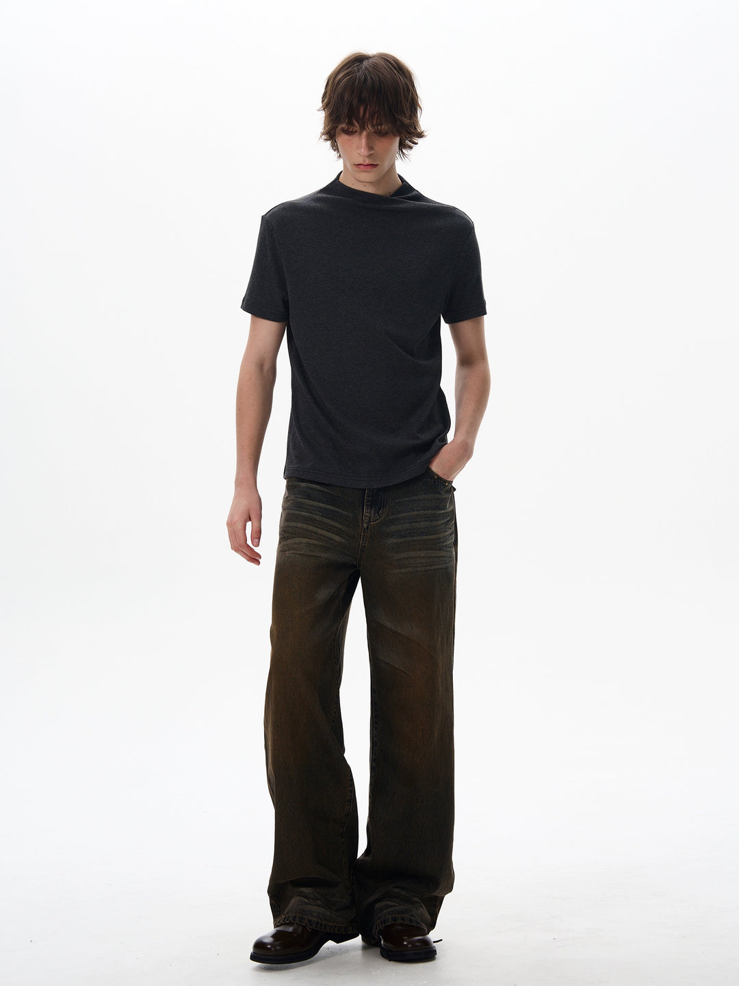 Cross Collar Slim Fit Knitted T-shirt