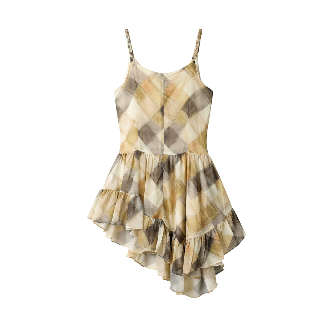 Haut en camisole asymétrique à volants en tartan 